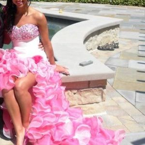 Pink and white Alyce Paris gown